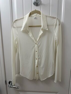 Wilfred Ivory Sheer Long-Sleeve Button-Down Shirt
